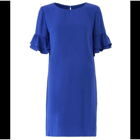 AMANDA UPRICHARD Womens Cobalt Blue Mini Shift Dress Small S Ruffle Sleeve - Picture 1 of 12